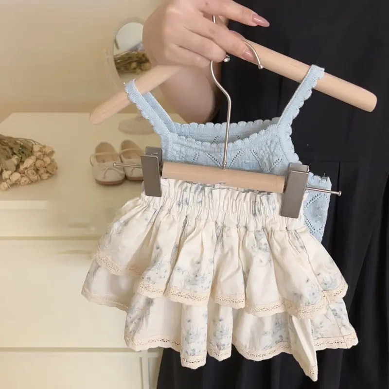 Setelan Anak Perempuan Import Tanpa Lengan Model Rompi Kamisol Variasi Rajut Rok Mini Remple Terbaru 1
