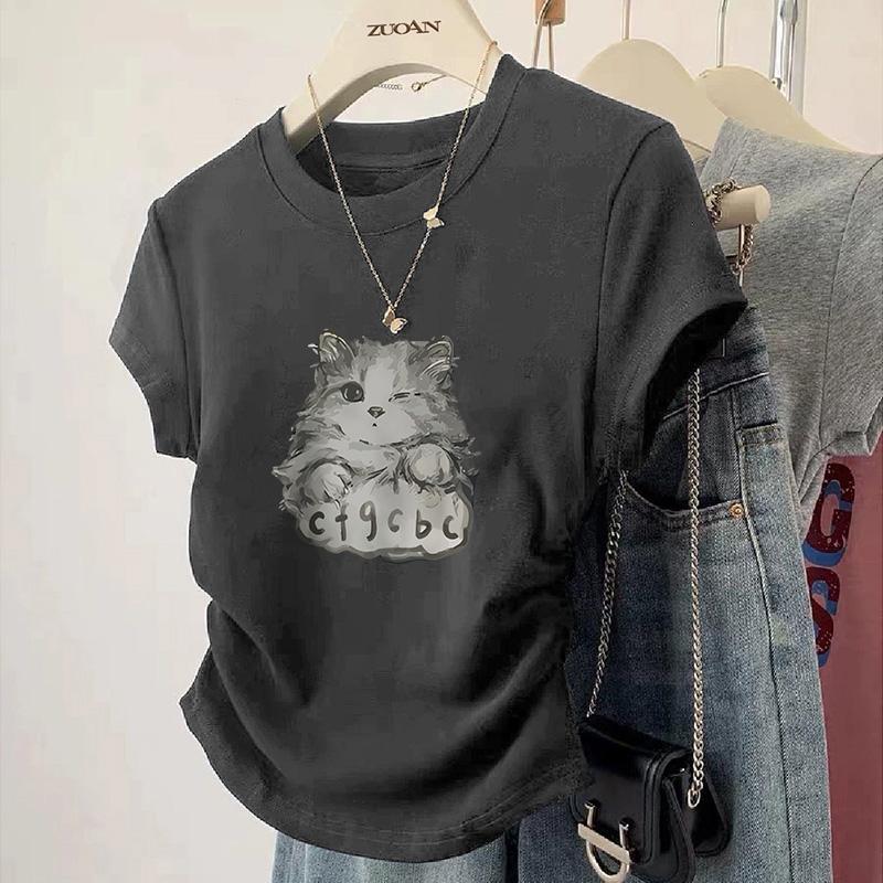 0291 Áo Thun Nữ Với Thiết Kế Độc Đáo Slim Fit Mùa Hè Cổ Tròn Ngắn Tay Hợp Thời Trang Quần Áo Làm Việc，Áo Thun Nữ Nhún Eo Xinh xắn,Áo kiểu nữ cổ tròn rúm eo vải thun tăm co giãn 2