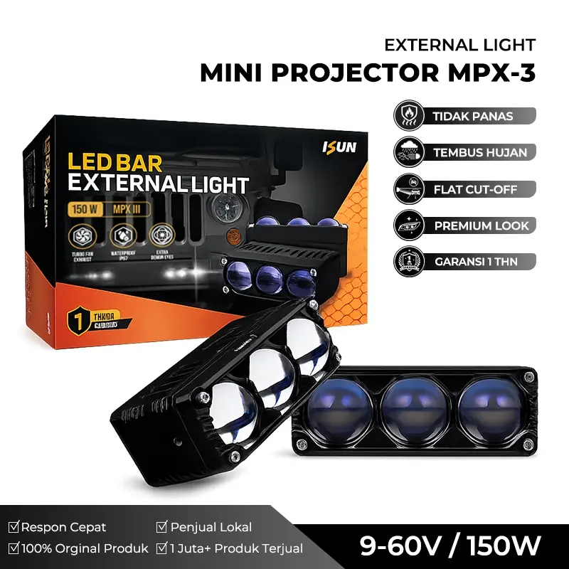 Lampu LED Mini Projector ISUN MPX3 Mini Projie 3 Mata Laser dengan Dual-Kipas Pendingin DC9-80V/150W