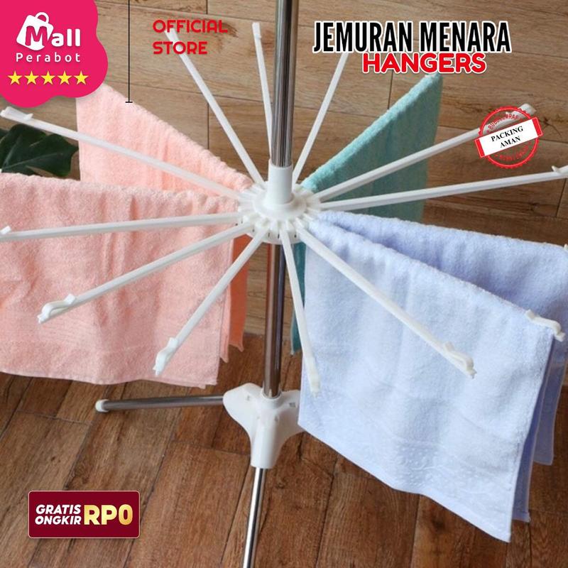 Mall Perabot | Jemuran Menara | Jemuran Bayi Hanger Baju Lipat Model Tiang 3 Susun | Gantungan Tower Cucian Bayi Jepitan Pakaian Plastik Rak Stainless 8