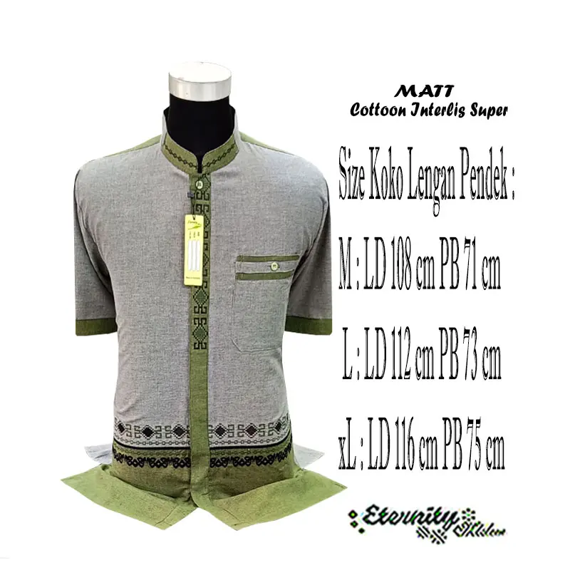 Eternity Moslem Baju Koko Pria Dewasa Bordir Lengan Pendek Muslim Kombinasi  Katun Atasan Motif Baju Koko Baju Koko 4
