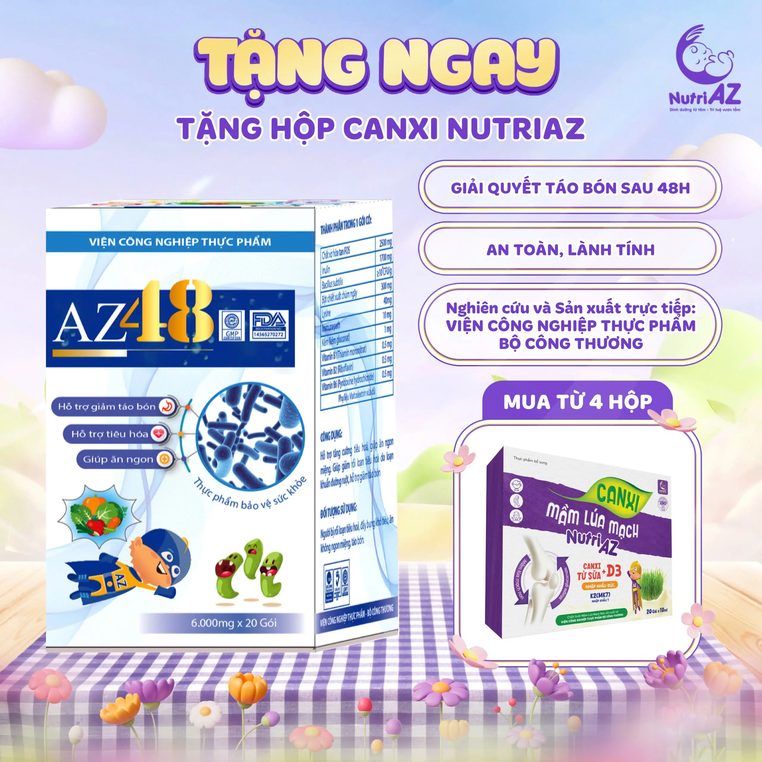 [CHƯƠNG TRÌNH QUÀ TẶNG] Men Vi Sinh AZ48 Của Viện Công Nghiệp Thực Phẩm Hỗ Trợ Giảm Táo Bón, Giúp Bé Ăn Ngon Cho Bé