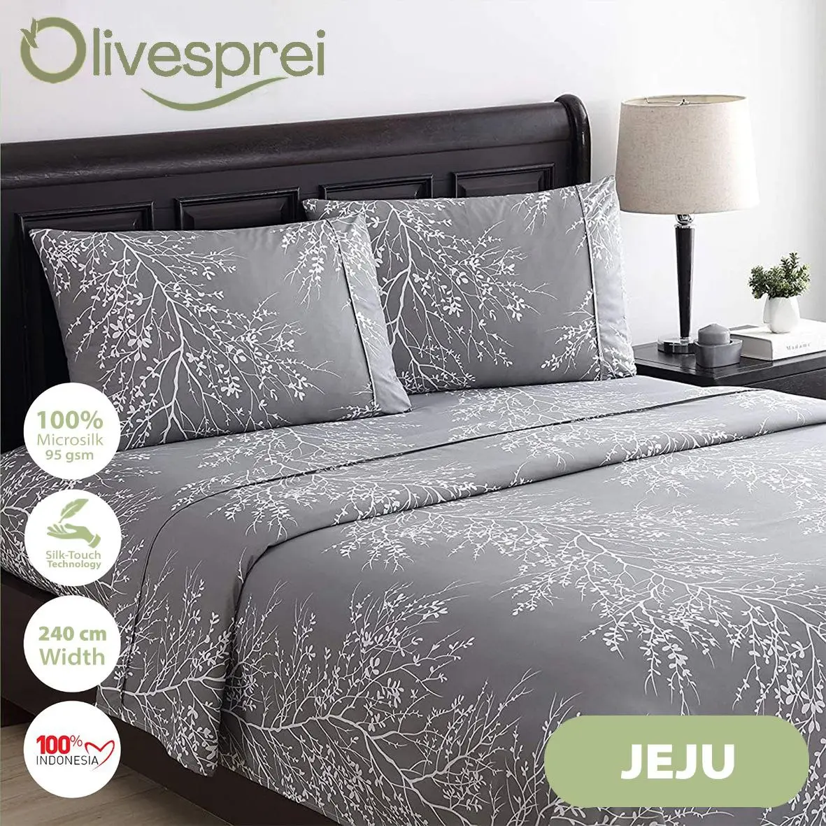 BEDCOVER SET MOTIF JEJU GREY | WARNA ABU | SPREI DENGAN SUDUT KARET | LENGKAP DENGAN SARUNG BANTAL DAN SARUNG GULING | UKURAN 90X200 | 100X200 | 120X200 | 140X200 | 160X200 | 180X200 | 200X200