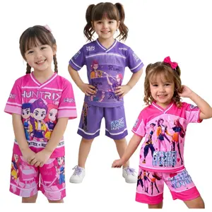 setelan jersey anak perempuan 2-10 thn K-POP DEMON HUNTER / HUNTRIX / RUMI / MIRA / ZOEY / stelan celana pendek