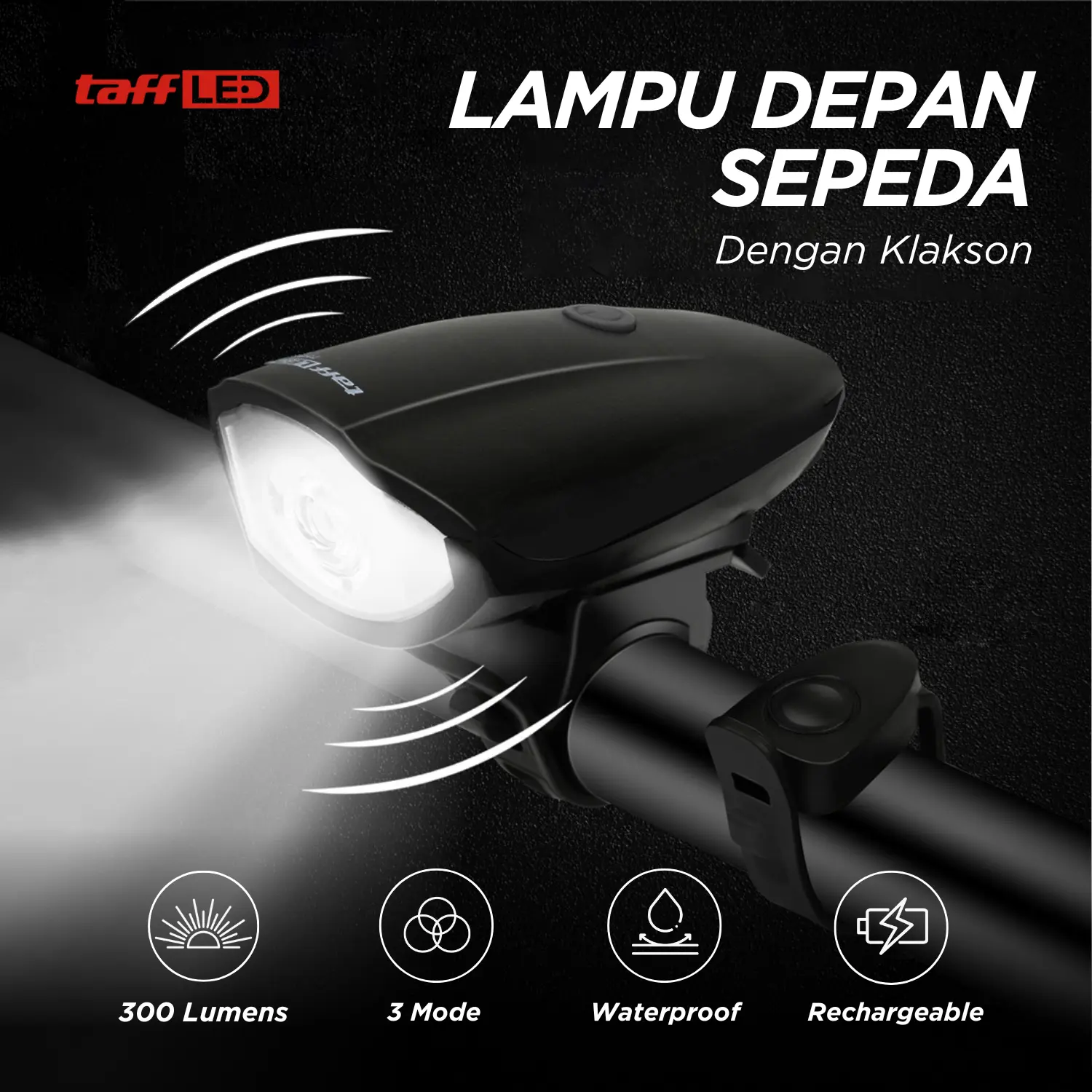 Mutiara Mall - Lampu Depan Sepeda | Lampu LED Klakson | Headlight Sepeda Rechargeable