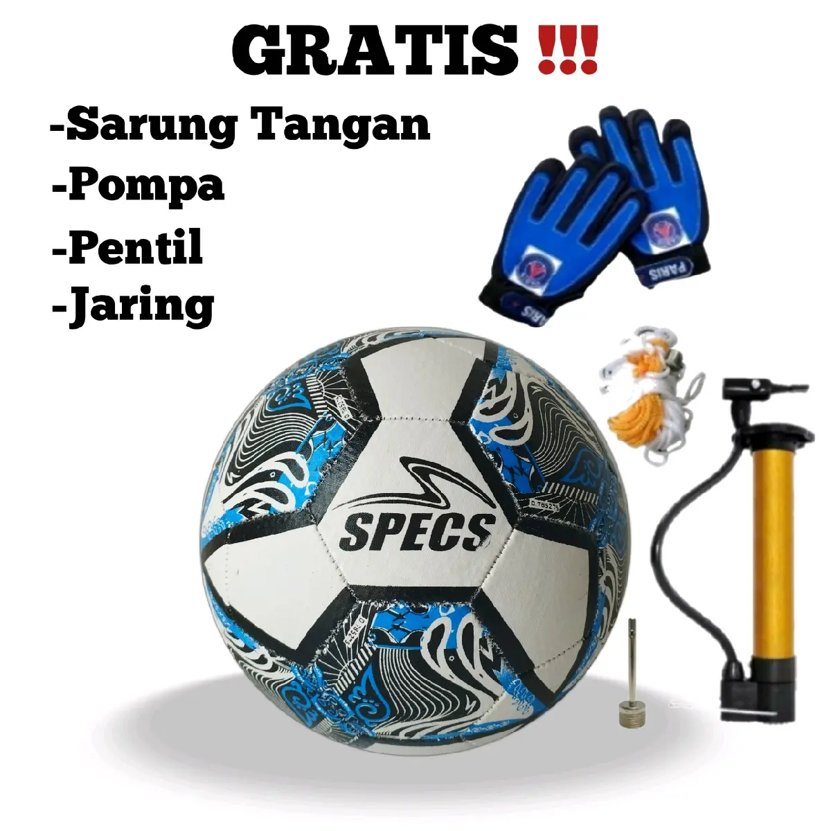SPECS Bola Sepak SPECS Size 5 Gratis Pompa Pentil Sarung Tangan Kiper  Bola Kaki Berkualitas