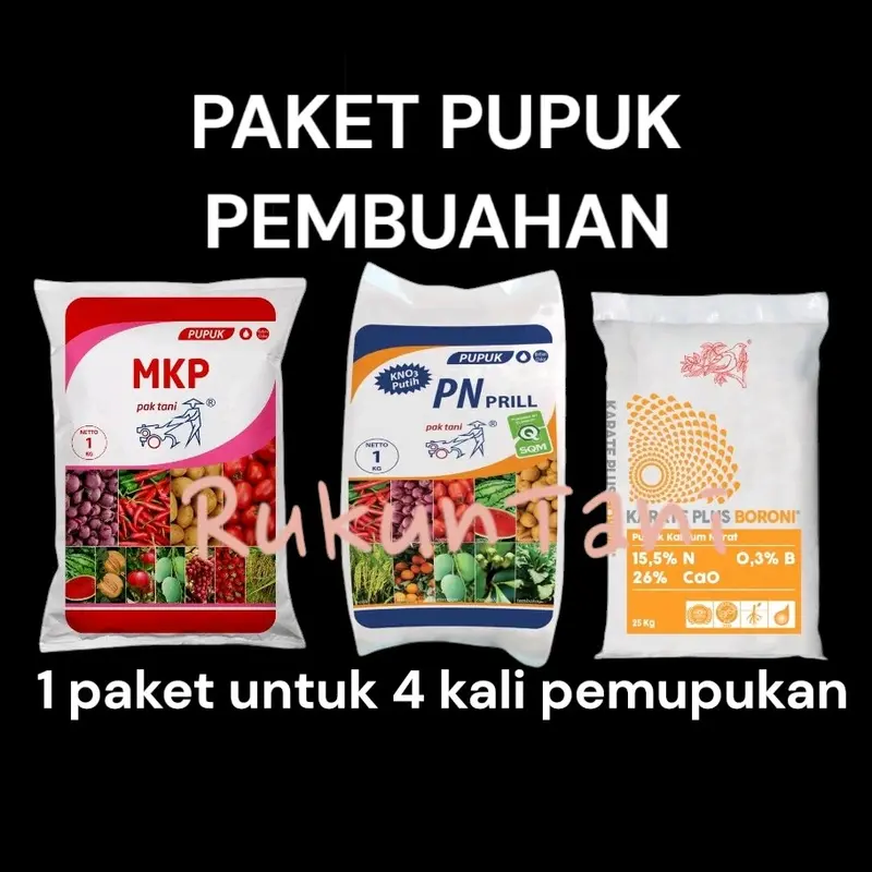 PAKET LENGKAP PUPUK PEMBUAHAN -[MKP KNO3 BORON KEMASAN REPACK] 1 paket untuk 4 kali pemupukan Anggur Tanaman Sayur Alpukat Mangga Kristal Putih Tanah 0