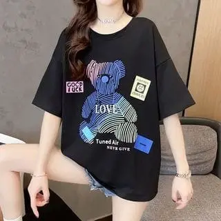 010-KAOS BASIC UNISEX OVERSIZE WANITA LENGAN 3/4 GAMBAR DTF ATASAN BAJU TSHIRT DISTRO WANITA
