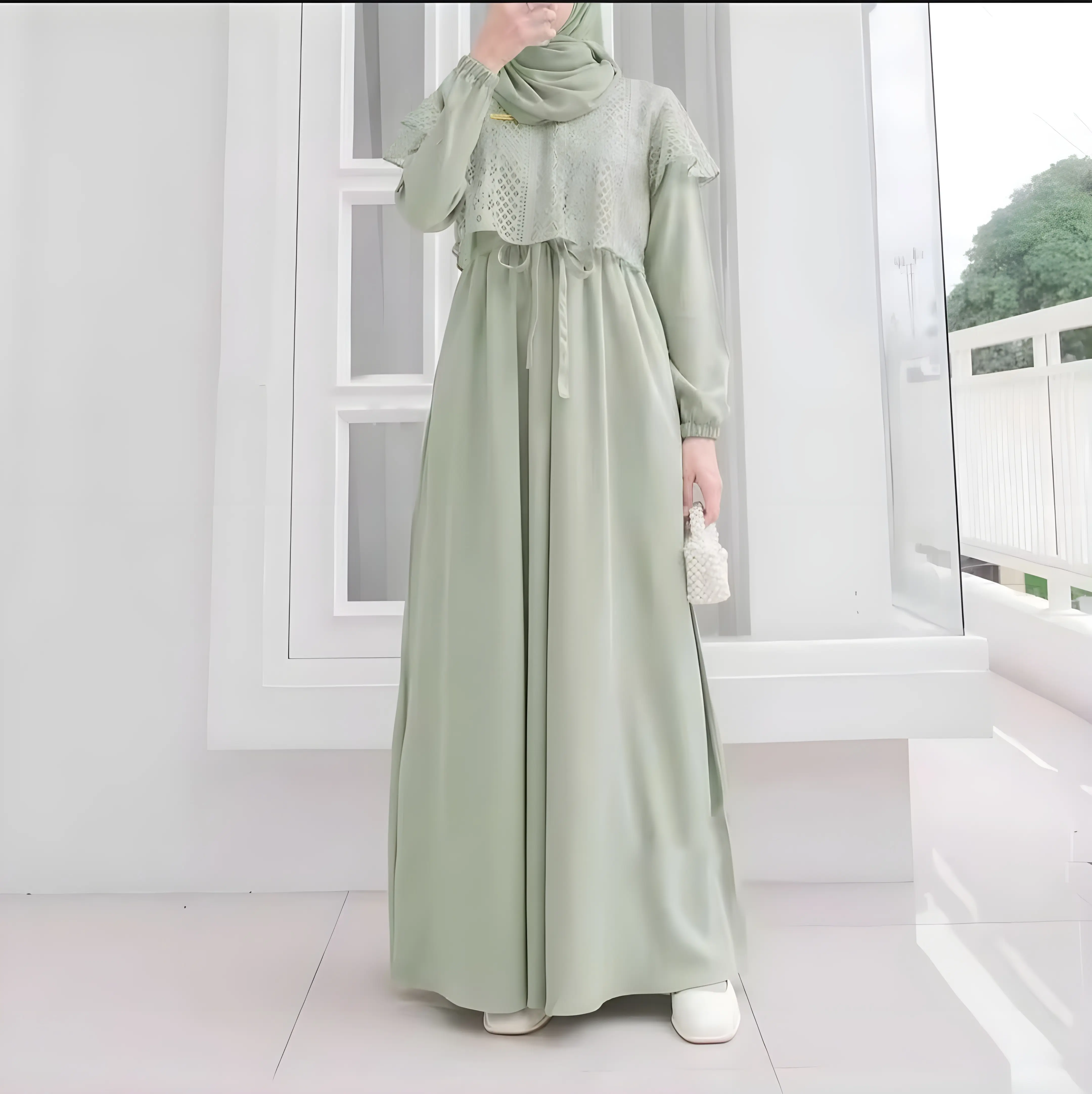 hafsa dress/gamis muslim wanita mix brukat malika kualitas premium