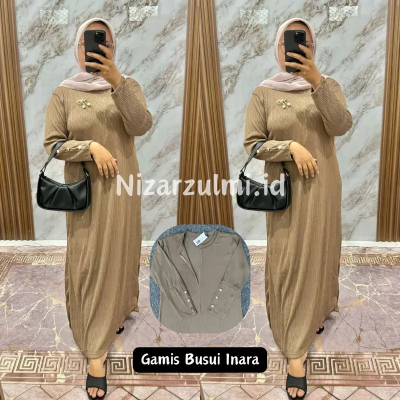 NZ - Gamis Busui Inara Knit Button Kancing Premium Kekinian Terbaru Wanita Dress Syari Maxi Melar - Hitam, Dewasa Pesta Mewah Merah Muslim Panjang Kondangan Variasi 3