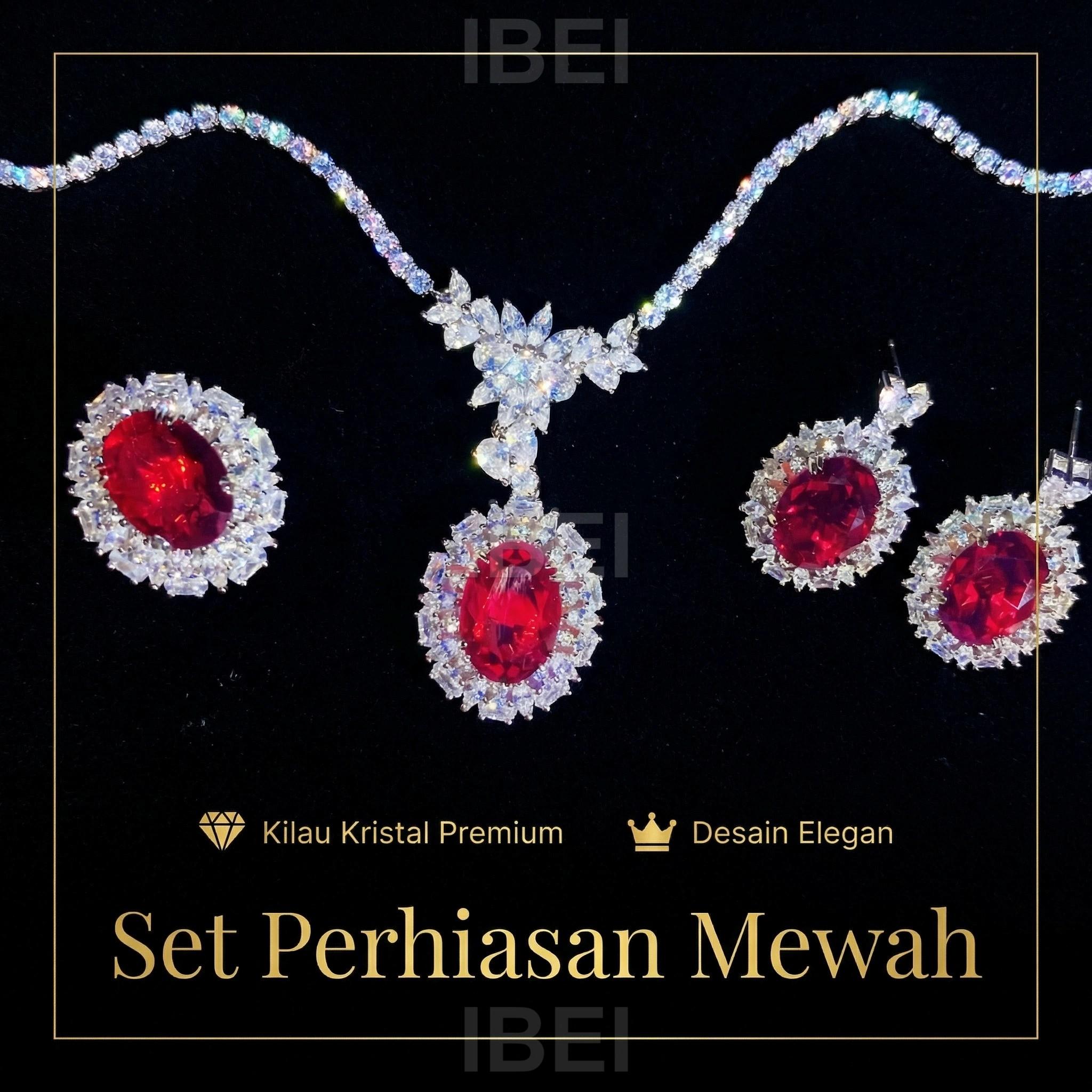 IS27R  Kalung liontin bergaya mewah, anting-anting zirkon dan rubi kelas atas, anting-anting bergaya vintage, dan cincin batu permata berwarna untuk wanita.