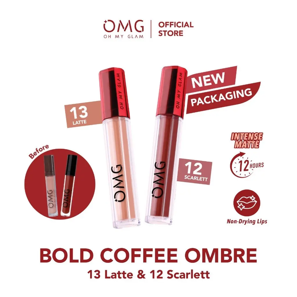 Paket Ombre OMG OH MY GLAM Mattelast Lip Cream | Coffee Edition | Socialite | Tahan Lama & Ringan Bibir Creamy Lipcream Lipstick Wanita