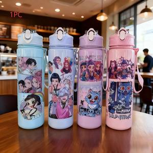 Botella de Agua K-Pop Ghost Hunter con Tema Totem, con Tapa y Popote, Plástico Duro Reutilizable, 700ML Ecológica, Perfecta para Escuela, Viajes, Fiesta de Halloween