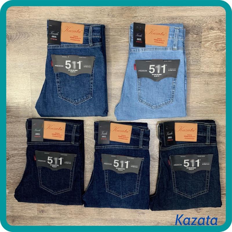 Quần Jean nam ống đứng vải co giãn xanh đen xanh rêu xanh trung xanh sáng dáng slimfit Kazata