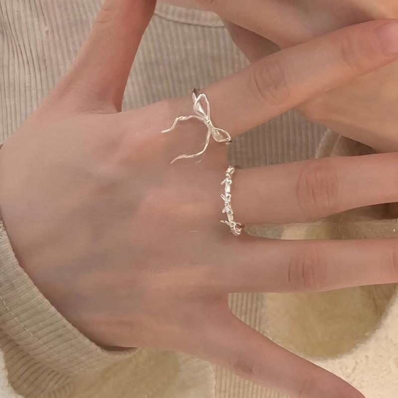 Product Introduction of Korea bow ring set female silver color ins summer student birthday gift 10