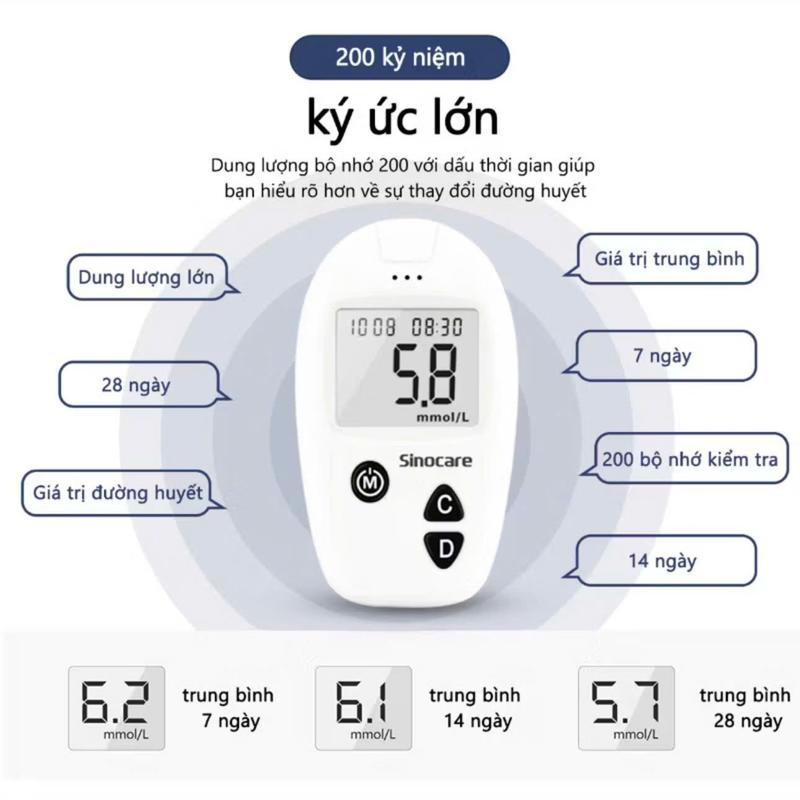Máy Thử Đường Huyết Sinocare - Chính Hãng. Tặng Kèm Que-Kim (25 Que) + Bông cồn 3