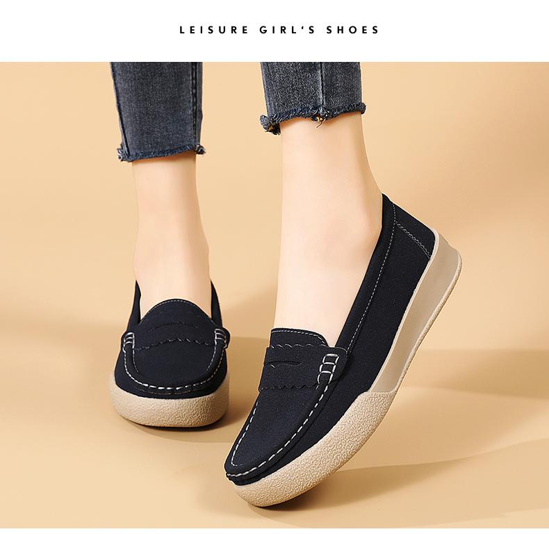Product Introduction of Giày Da Lộn Cổ Điển Cho Nữ, Giày Đế Mềm, Giày Trượt Chân, Thường Ngày Round Toe Flat Heel (1 cm or less) Shoes Thun 19