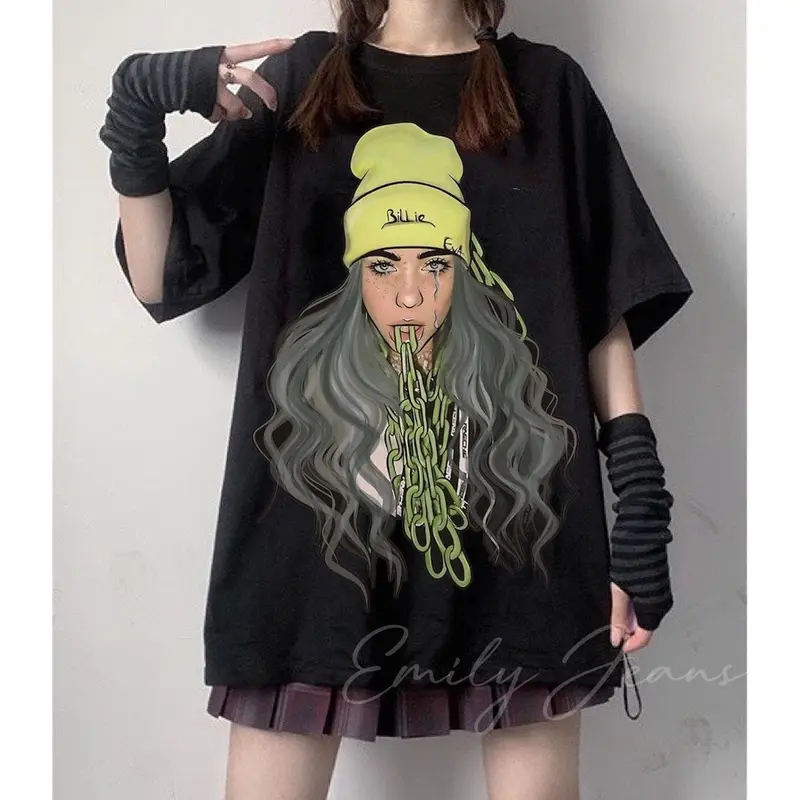 EMILY BILLIE EILISH Black Loose T-shirt Tops for Men & Women Kaos/Shirt Unisex. 2