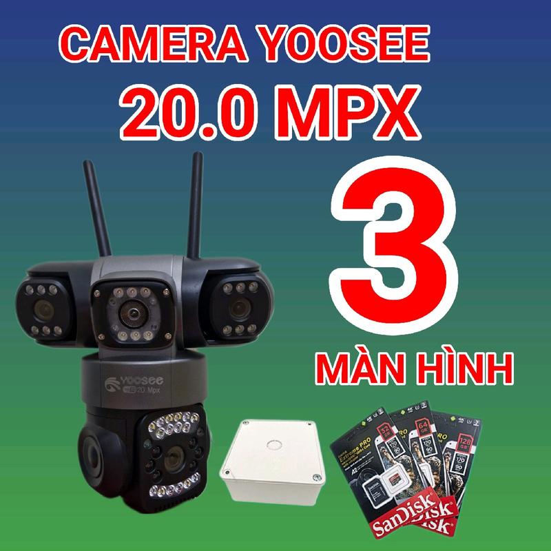 Camera Yoosee ngoài trời, màu Đen Xám  4 Mắt 3 Khung Hình 3, Mắt Xoay Riêng Biệt, Đàm Thoại 2 Chiều Chống Nước theo dõi theo chuyển động,  cảnh báo chống trộm. ban đêm có màu. 0