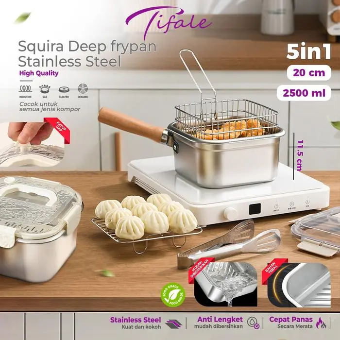 [READY] Tifale Squira Deep Frypan Stainless Steel – Panci Kotak Anti Lengket, Cocok Semua Kompor