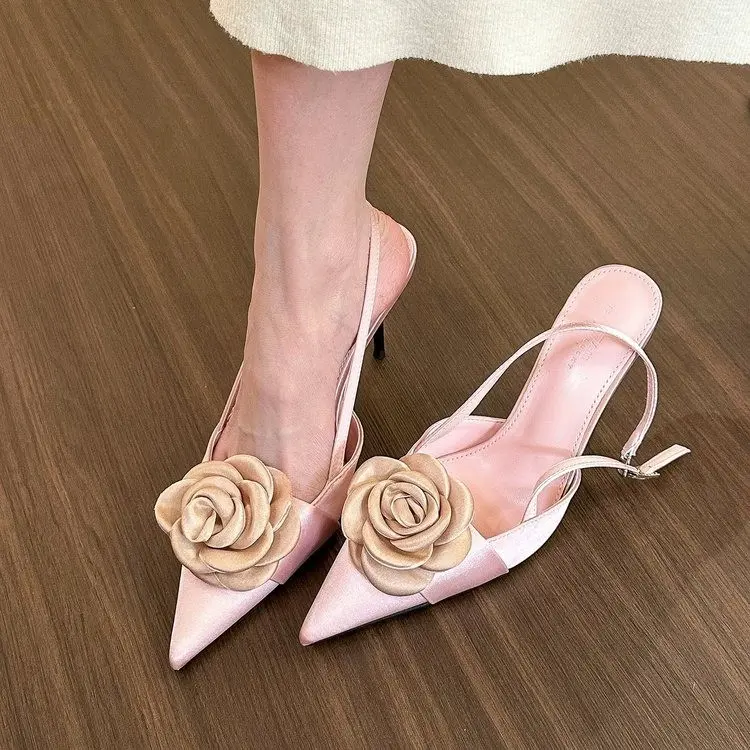 Giày Giày Cao gót Hoa Thanh Lịch Cho Nữ, Cỡ 35-43, 8.5CM, Mũi Nhọn, Thiết Kế Một Quai Sang Trọng Đồ Trang Trí Hoa Lớn, Trang Phục Thường Ngày & Tiệc Tùng, Gót 8,5cm Với Tinh Tế Lãng Mạn Kiểu Pháp 0