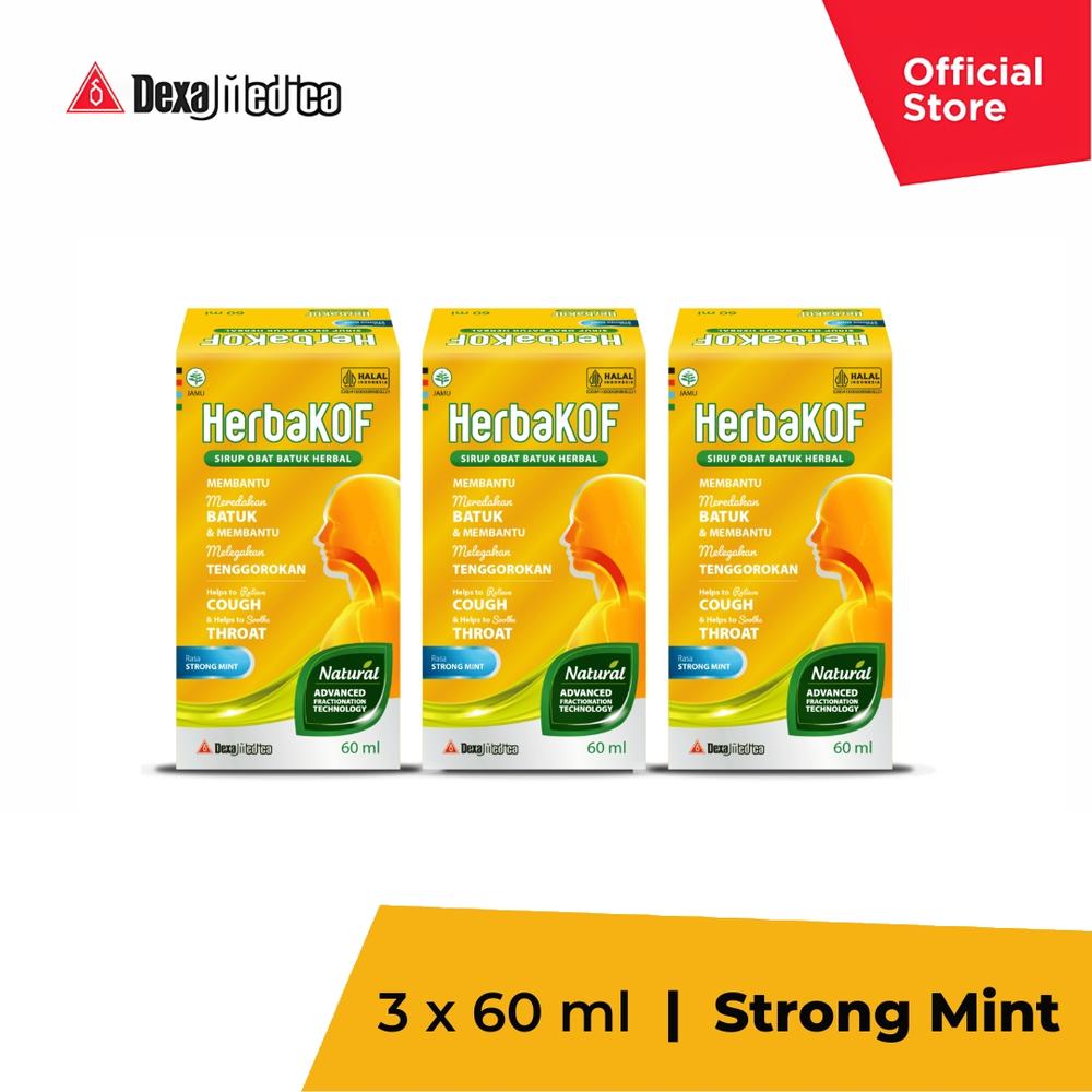 Herbakof Strong Mint Botol 60 ml | Triple Pack | Sirup Herbal Anak Dewasa Tenggorakan Gatal Kering Berdahak