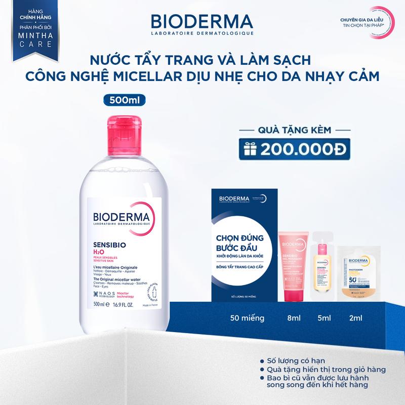 Dung dịch làm sạch và tẩy trang công nghệ Micellar cho da thường và da nhạy cảm Bioderma Sensibio H2O - 500ml