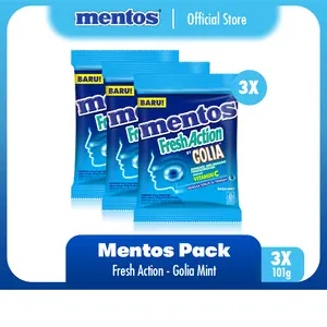 Mentos Fresh Action Golia Mint 84g - Permen Pelega Tenggorokan Rasa Mint (3 Packs)