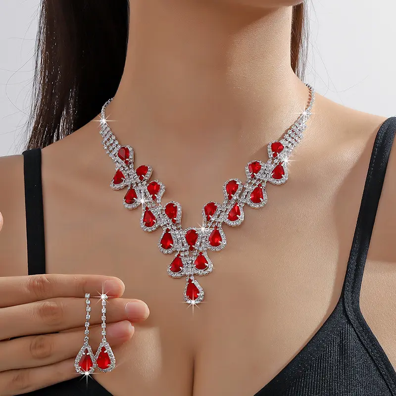 Bộ Bông Tai Vòng Cổ Pha Lê, Cô Dâu, Đồ Trang Sức Cưới Cô Dâu, Vòng Cổ Choker Kim Cương Giả, Bộ Trang Sức Trang Phục Dạ Hội, Dành Cho Phụ Nữ Và Trẻ Em Gái, Bộ 3 Món, Bao Gồm 2 Bông Tai Và 1 Vòng Cổ 4