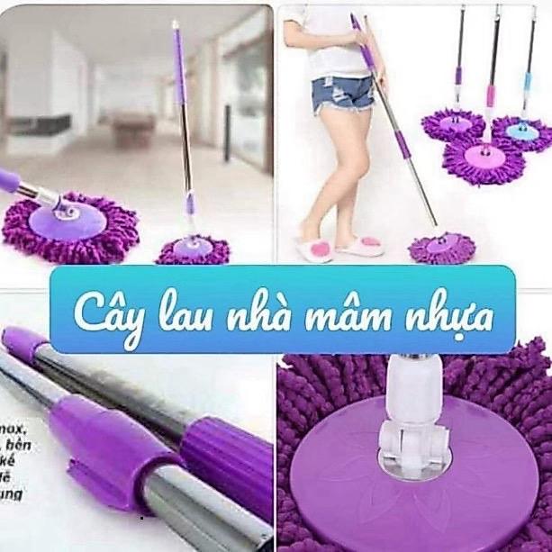 Chổi lau nhà mâm nhựa dạng tròn cán inox xoay 360 độ