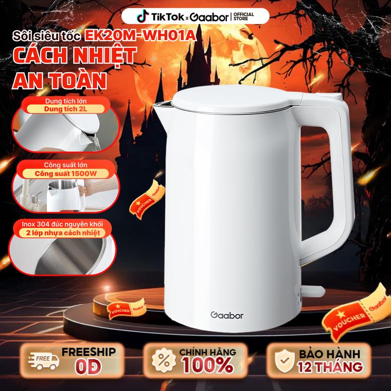 GAABOR x Hồ Bích Trâm | Bình đun nước siêu tốc ấm siêu tốc Gaabor EK20M-WH01A dung tích 2 lít công suất 1500W Inox304 thép không rỉ vỏ nhựa chịu nhiệt cách nhiệt Đun Nước Ấm Siêu Tốc Đun Siêu Tốc nhựa đun sôi nhanh ấm điện tự sối ấm siêu tốc bền