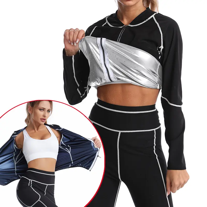 Sauna Suit Set Sweat Suit for women Long Sleeve Zipper Shirt and Leggings for Comfort and Performance Workout Top Slimming Sauna Shirt Weight Loss Compression fast sweating track suit Gym Weightlifting Running Fitness Cycling Yoga Pilate