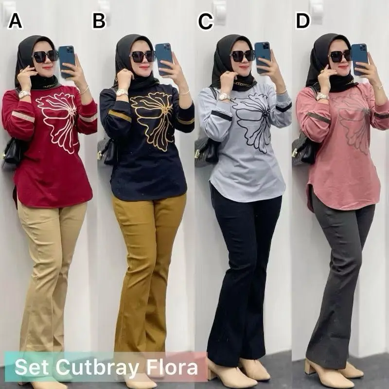 SETELAN COMBAD MIX CUTBRAY CHINOS TRENDY KEKINIAN SETCEL CUTBRAY Wanita Casual Baju Celana Panjang Dewasa Motif Atasan one set 4