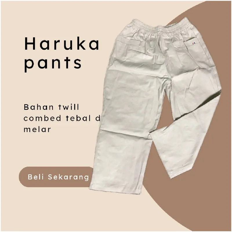 Rita Haruka Pants Celana 7/9 Wanita Kulot Karet panjang Katun Twill Combed Stretch Variasi putih hitam coklat Diamond Melar Baggy Nyaman  Basic 3