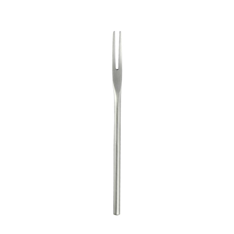 Product Introduction of 304 stainless steel sanding solid fruit fork long handle round handle moon cake dessert cake 2 tooth fruit stick 9