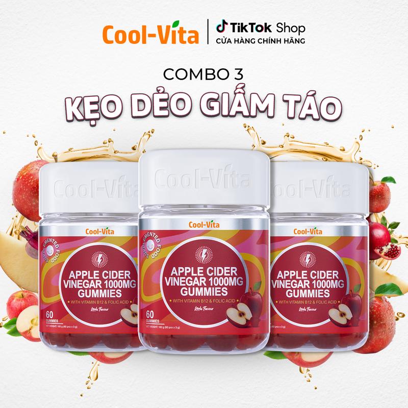 [Live] Combo 3 Hộp Kẹo Dẻo Giấm Táo Hỗ Trợ Tiêu Hóa, Hỗ Trợ Tăng Cường Miễn Dịch, Bổ sung Vitamin B12 Coolvita (60 viên x 3g)/hộp