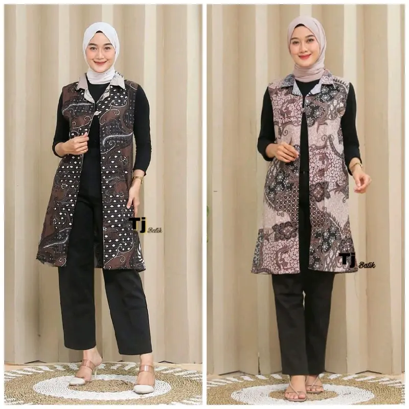 Blazer Batik Wanita 2 Motif Bolak Balik Outer Long Kardi Terbaru 3