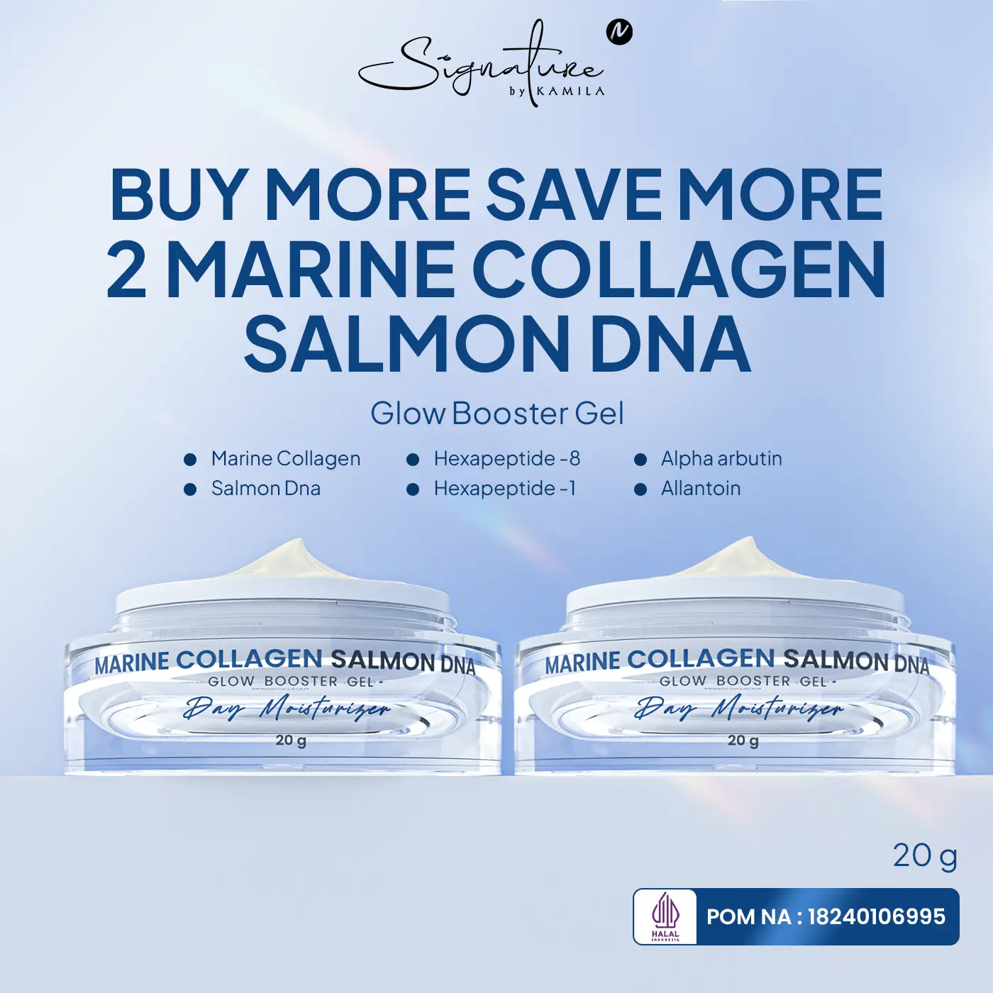 [HNH x LOUISSE SCARLETT] HNH Skincare - Buy 1 Get 1 Free Marine Collagen Salmon DNA Signature by Kamila / Day moisturizing untuk Mencerahkan dan Melembabkan Wajah dengan Kandungan Niacinamide