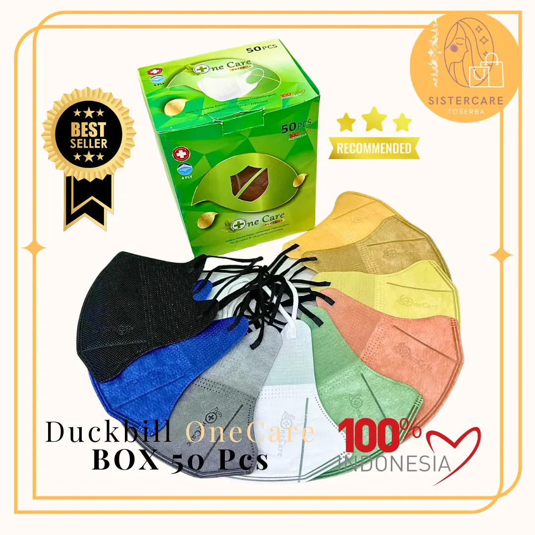 Duckbill OneCare 4ply masker dewasa EMBOS One Care earloop premium 50pcs Produk Lokal Masker Onecare Box - SISTERCARE