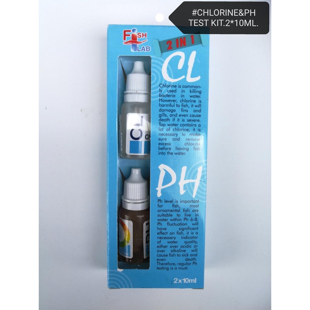 Fish Lab 2in1 Chlorine pH Tester 2x10ml Aquarium Water Akuarium Air Ikan Kit