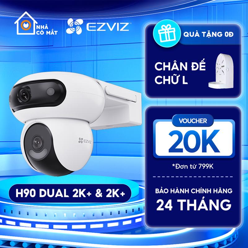  EZVIZ Camera Ngoài Trời H90 Dual 2K+ 2 Ống Kính Quay Quét Góc Nhìn Siêu Rộng Màu Ban Đêm AI Phát Hiện Người Xe Chống Nước IP66 BH 24 Tháng Tặng Chân Đế 