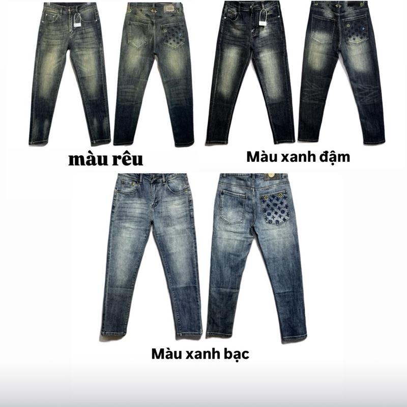 QUẦN JEAN NAM MÀU RÊU HOẠ TIẾT TÚI THÊU SAO HOA 2025 freeship Menswear ống 15-18cm