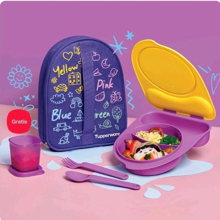 Kiddos lunch set tupperware paket bekal anak Tupperware KOTAK MAKAN  TUPPERWARE Kiddos Ungu Free cup Mini Ungu