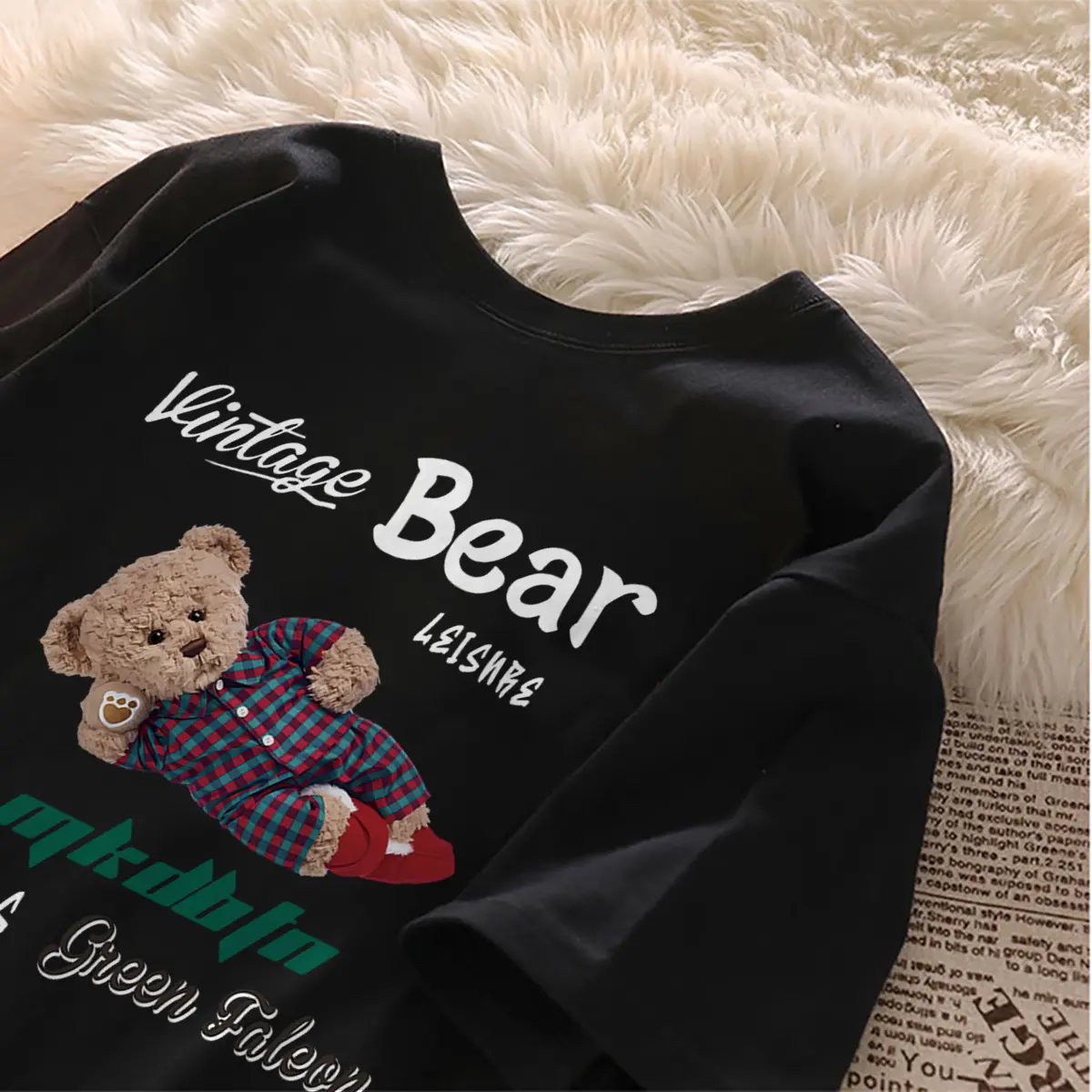 Lovful - Premium Kaos Lengan Pendek Oversize Bear Printed  T-shirt Atasan Baju Korean Style N100
