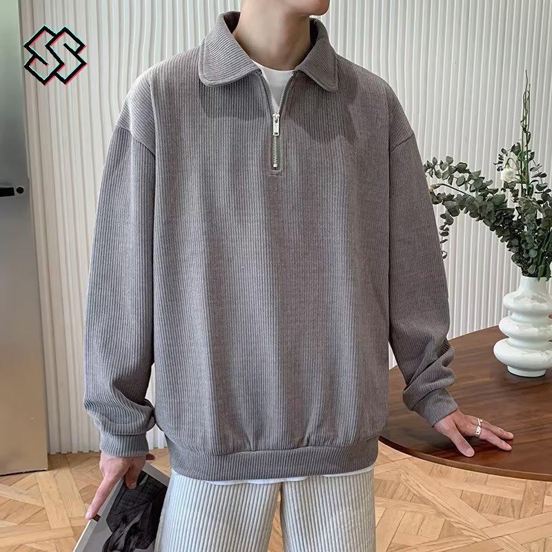 【X·Fashion】sweatshirt men's trendy brand handsome street half-zip polo shirt light and sophisticated style high-end jacket royal blue black white gray 8240 0