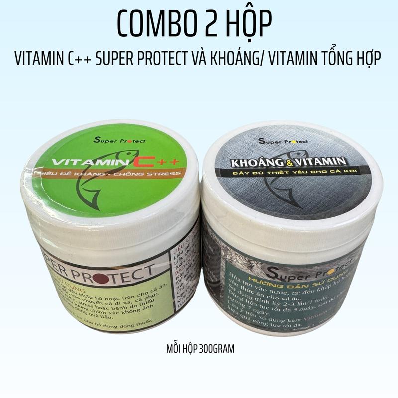 Combo 2 hũ Vitamin C++ Super Protect và Khoáng & Vitamin Super Protect chuyên dùng cho cá chép , cá vàng , cá koi, cá Rồng, cá Vàng và cá Cảnh