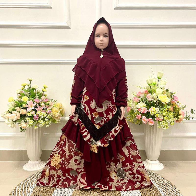 Cikalalika01-SET GAMIS ANAK V SULTAN CERUTY PRINTING PAYET Cantik Mewah Muslim Syari Nyaman Khimar Setelan Motif 3