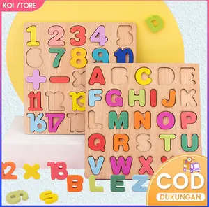 KOI STORE 20CM Mainan Anak Geometry Huruf Angka Bentuk Puzzle Edukasi Anak Bayi Perempuan Laki 2/3/4 Tahun ABC/Nomor/Grafis Edukasi  Puzzle Kayu Anak Mainan