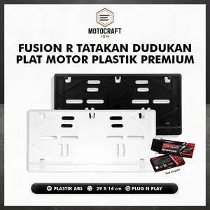 Tempat Cover Dudukan Frame Plat Nomor Motor Premium Fusion R Tatakan Plat Motor Hitam Putih Universal Set