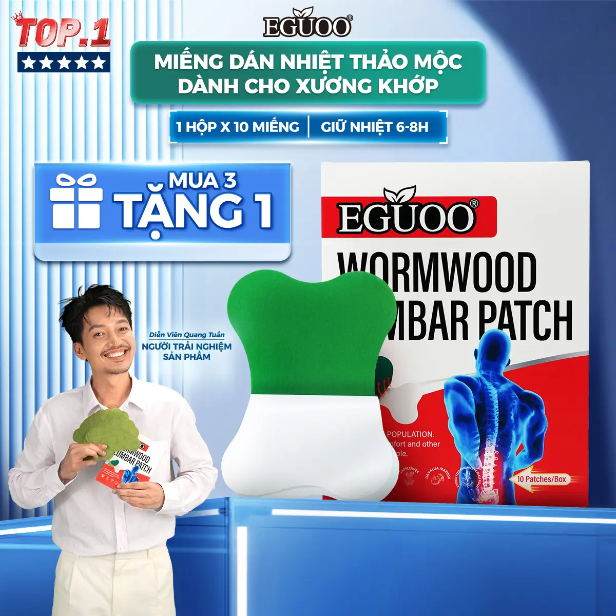 Miếng Dán Nhiệt Thảo Mộc Hỗ Trợ Giảm Đau, Tê Mỏi, Giúp Làm Dịu Cơn Đau Cơ EGUOO - 1 Hộp 10 Miếng - 1